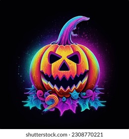 A halloween themed logo 80s synthwave style