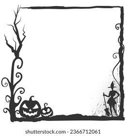 Halloween themed photo frame with halftone and halloween tree