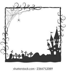 Halloween themed photo frame with halftone and halloween tree