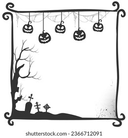 Halloween themed photo frame with halftone and halloween tree