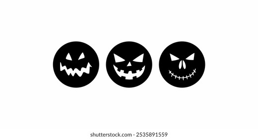 design vetorial silhueta de ilustração de halloween temático abóbora face em círculo