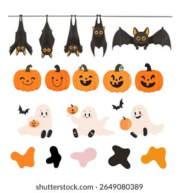 Halloween themed set with ghost, skull, pumpkin and bats.