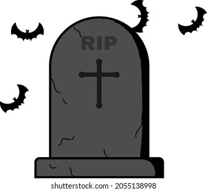 halloween themed tombstone with bats
