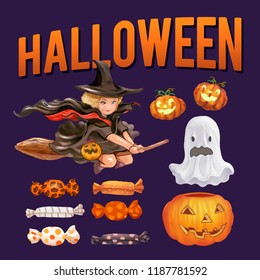 Halloween themed vector illustration set