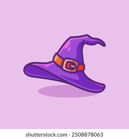 Halloween themed witch hats, perfect for party costumes. Flat vector illustrations showcasing a variety of cartoon style witchcraft hats.