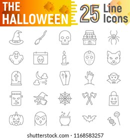 Halloween thin line icon set, spooky symbols collection, vector sketches, logo illustrations, horror signs linear pictograms package isolated on white background, eps 10.