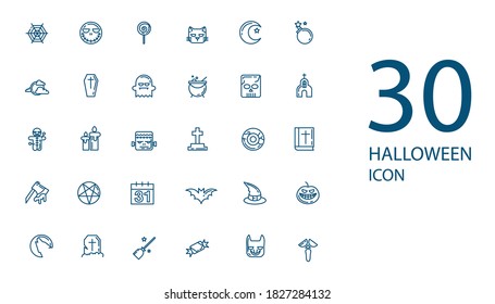 Halloween thin line icon set, mystery symbols collection or sketches. 