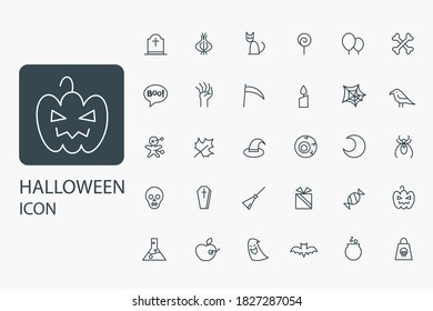 Halloween thin line icon set, mystery symbols collection or sketches. 
