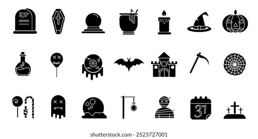 HALLOWEEN - thin line vector icon set. Pixel perfect.