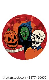 The Halloween Three. Spooky Halloween Cartoon Character Illustration.