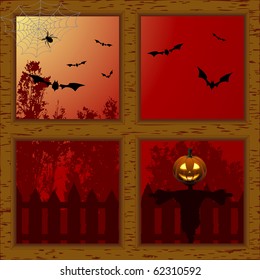 Halloween through wooden window