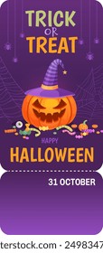 Halloween ticket. Trick or treat party pass template. Vector illustration