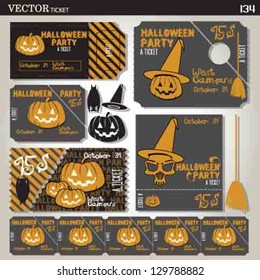 halloween ticket, vector scary party set.