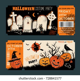 Halloween Tickets Template. Place for your text. Vector illustration with Halloween Vintage symbols. Great design for halloween party, menu or invitation.