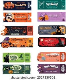 Halloween tickets templates collection flat classical horizontal