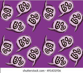 Halloween tile pattern with  boo text on color background. Hand drawn vector pattern. Vector illustration.