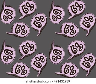 Halloween tile pattern with  boo text on color background. Hand drawn vector pattern. Vector illustration.
