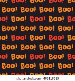 Halloween tile vector pattern with boo text on black background