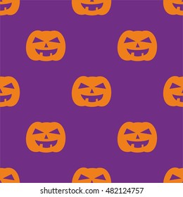 Halloween tile vector pattern with orange pumpkin on violet background
