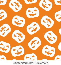 Halloween tile vector pattern with white pumpkin on orange background