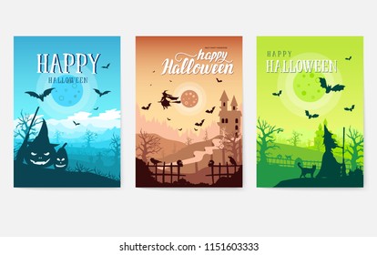 Halloween time background concept border for design.  Landscape template of flayer, magazines, posters, book cover, banners. Vector design 