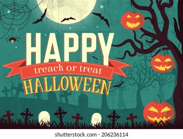 Halloween time background concept in retro style. Vector illustration design 