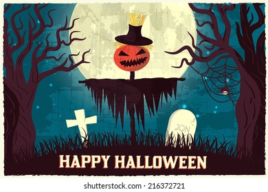 Halloween time background concept in retro style. Vector illustration design 