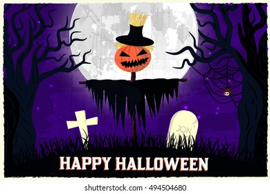 Halloween time background concept in retro style. Vector illustration design 