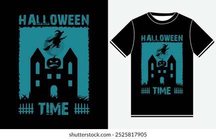 Halloween time horror vintage t-shirt design, scary print template vector graphics, high-quality typography illustration shirt design