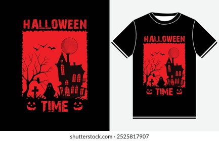 Halloween time horror vintage t-shirt design, scary print template vector graphics, high-quality typography illustration shirt design