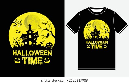 Halloween time horror vintage t-shirt design, scary print template vector graphics, high-quality typography illustration shirt design