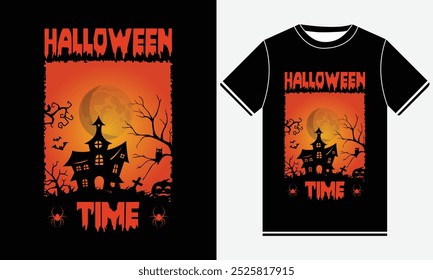 Halloween time horror vintage t-shirt design, scary print template vector graphics, high-quality typography illustration shirt design