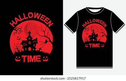 Halloween time horror vintage t-shirt design, scary print template vector graphics, high-quality typography illustration shirt design