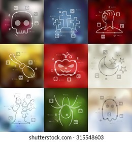 Halloween timeline presentations with blurred unfocused background