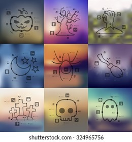 Halloween timeline presentations with blurred unfocused background