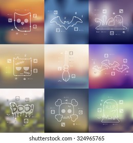 Halloween timeline presentations with blurred unfocused background