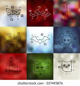 Halloween timeline presentations with blurred unfocused background