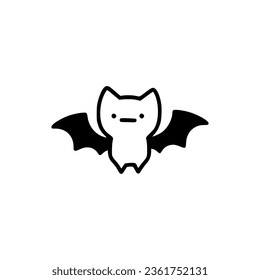 Halloween tiny cute bat. Easy drawing line work. Simple vector illustration isolated on white background. Halloween mini design for t-shirt, tattoo, invitation, emblem, stickers.