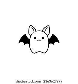 Halloween tiny cute bat. Easy drawing line work. Simple vector illustration isolated on white background. Halloween mini design for t-shirt, tattoo, invitation, emblem, stickers.