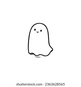 Halloween tiny ghost. Easy drawing line work. Simple vector illustration isolated on white background. Halloween mini design for t-shirt, tattoo, invitation, emblem, stickers.