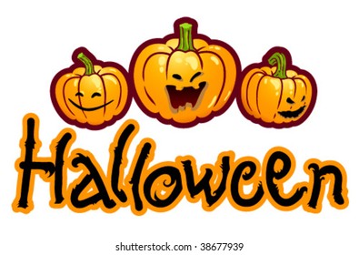 Halloween titling with three pumpkin heads of Jack-O-Lantern