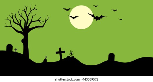 Halloween tomb and bat silhouette Illustration design.