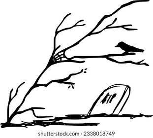 halloween tomb grave vector isolated crow spiderweb tree