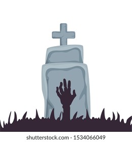 halloween tomb with hand zombie vector illustration design