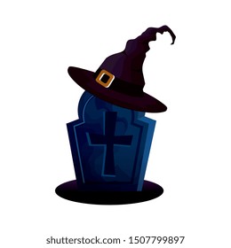 halloween tomb with hat witch