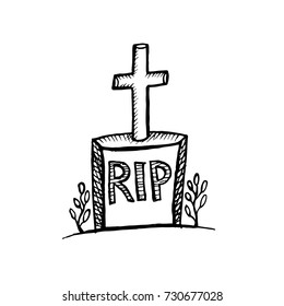 Halloween tomb. Halloween object design isolated element on white background. Hand drawn vector sketch doodle graphic illustration. Halloween party, holiday, cloth, print, icon,logo,paper,decor.