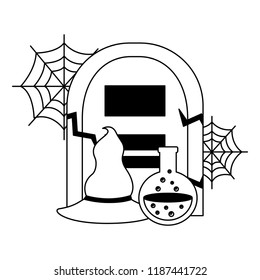 halloween tomb with poison and witch hat