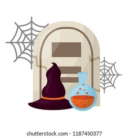 halloween tomb with poison and witch hat