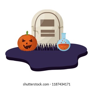 halloween tomb with pumpkin and poison isolated icon