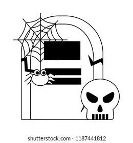 halloween tomb with skull and spider